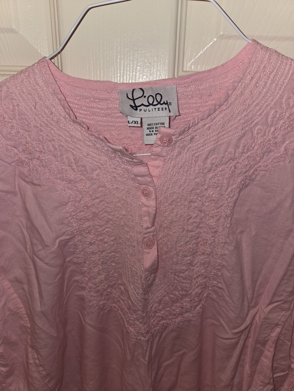 Lilly Pulitzer Light Pink Embroidered Cotton Henley Tunic